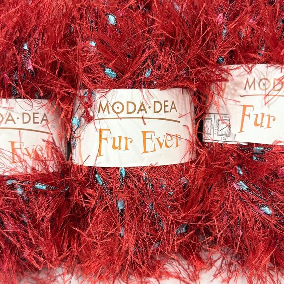 Moda-Dea Fur Ever Red Eyelash "Red Hot" Yarn Bulky 5 - Lot of 3 New Skeins - Picture 2 of 4